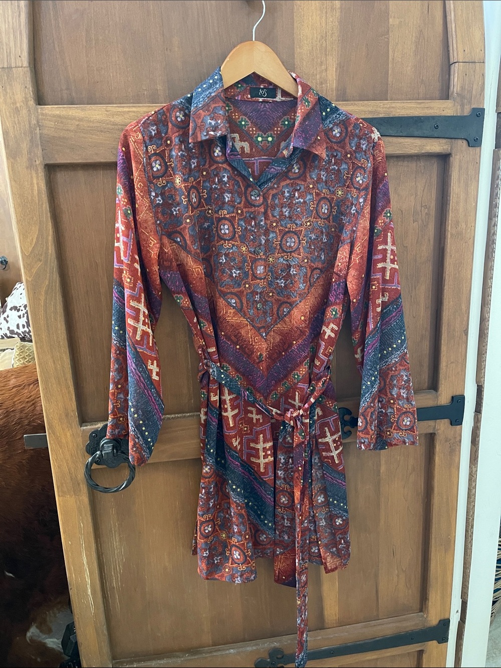 Bohemian Printed Wrap Dress in Rust Multi